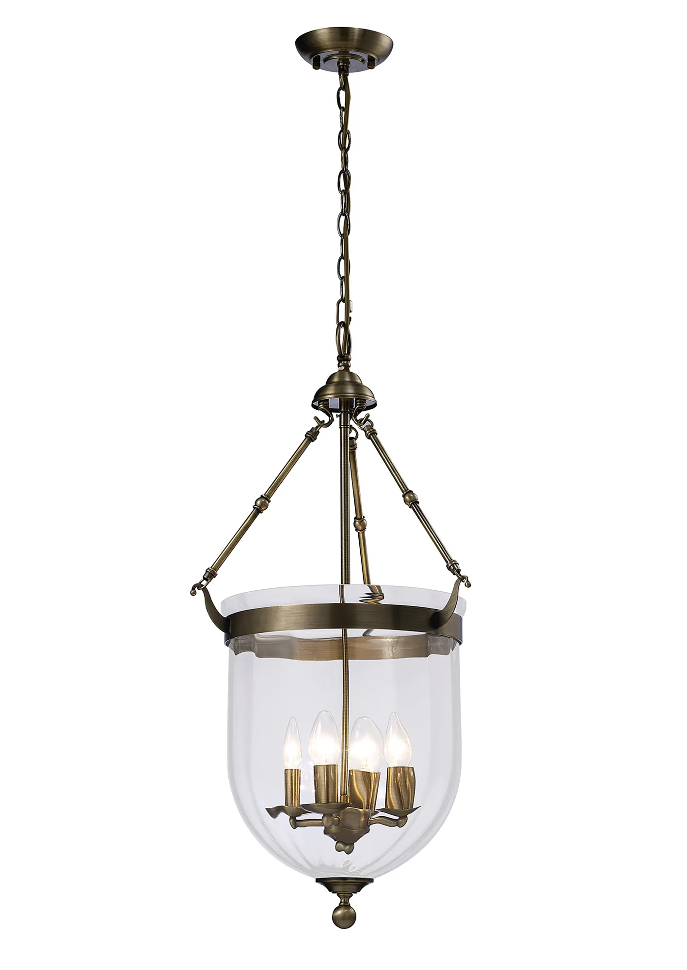 IL31077  Aubrey Glass Pendant 4 Light Antique Brass